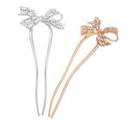Alipis 2 pièces Épingles à Cheveux Forme U avec Nœud Rétro Strass Accessoires Coiffure Chinois Vintage pour Chignon et Twist Français Lot Or et Argent pour Mariage et Fête