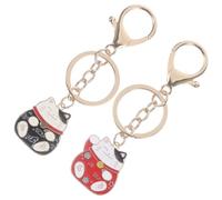 Alipis 2 Pièces Porte-clés Maneki Neko Japonais Bijou Décoratif et Fortune pour Clés et Sacs Cadeau Créatif Noir et Rouge