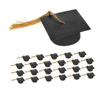 Alipis 24 Mini Couvre-Verres à Vin Noir de Chapeau de Remise de Diplômes avec Pompons, Décoration Festive pour Fête de Fin D’études, Accessoires pour Verres à Vin, Lot de 24 Set