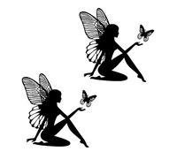 Alipis 2pcs Autocollants pour Carrosserie de Véhicule en Vinyle Noir, Étanches et Élégants, Stickers Latéraux Motifs D’Insectes et Fées pour Décoration Extérieure de Voiture