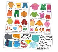Alipis 3 feuilles Étiquettes de Vêtements Garçon Fille Stickers PVC Sécurité Tri Garde-robe Décoratifs et Éducatifs