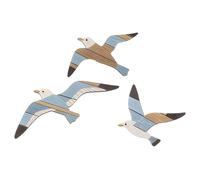Alipis 3 Pièces Décoration Murale Bois Mouettes Sculpture Color-block Bord de Mer Art Mural Méditerranéen pour Salon et Chambre Décor Océan Côtier Naturel