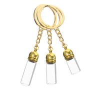 Alipis 3 pièces Porte-clés Flacons Verre Miniatures Transparent avec Bouchon Doré Accessoires Décoratifs Multifonctions pour Sac à Dos et Huile Essentielle