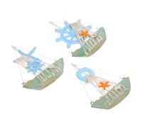 Alipis 3 Pièces Set de Modèles de Voiliers Décor Méditerranéen Vintage avec et Bouée de pour Décoration de Table Thème Bord de Mer et Fête Côtière