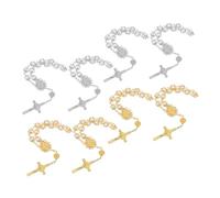 Alipis 4 Pièces Bracelet Chapelet Catholique Perles Imitation Perle avec Croix Lot de Or et Argent Bracelet de Prière pour Baptême Mariage et Fête Bijoux Religieux Élégants pour Femmes