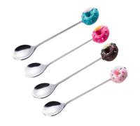 Alipis 4 pièces Cuillères à Dessert Acier Inoxydable Cuillères Cartoon Donuts Colorées pour Glace Café Thé Sucré Set Tableware Rose Marron Bleu Rouge