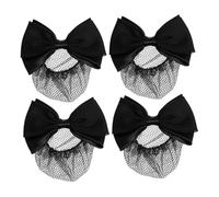 Alipis 4 pièces Filets Cheveux Chignons Noirs avec Nœud Barrettes Fines Mesh Doux Accessoires Coiffure pour Femmes Professionnelles Fêtes et Mariages 4PCS