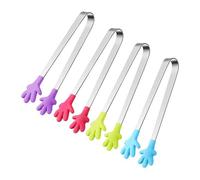 Alipis 4 pièces Mini Pinces Inox et Silicone Antidérapantes pour Glaçons Sucre et Aliments Set de Accessoires Pratiques pour Cuisine Buffet et Fête à Domicile