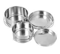 Alipis 4 Pièces Set Vaisselle Camping Acier Inoxydable Batterie de Cuisine Extérieure Empilable avec Poêle Antiadhésive Poignée Multifonction pour Pique- et Randonnée