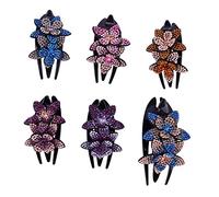 Alipis 6 pièces Pinces Cheveux Femmes Clip Trois Dents Style Canard Décoré de Fleurs Strass Brillant Accessoires pour Cheveux Épais et Fins