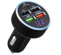 Alipis Adaptateur Charge Rapide pour Voiture 5 Ports USB Affichage Numérique, Protection Intelligente, Compatible, Chargeur Voiture Noir Multiappareils, Accessoire Électronique Véhicule