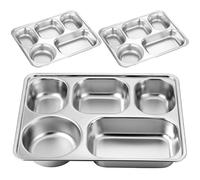 Alipis Assiettes Inox Compartimentées 3 Pièces, pour Utilisation en Cafétéria, Hôtels et Pique-Niques, Contrôle des Portions, Plateaux Repas Métalliques