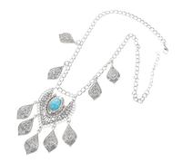 Alipis Bandeau de Tête Vintage en Métal Argenté avec Chaîne Frontale Turquoise et Pompon Coiffe de Bijoux Ethnique pour Femmes Accessoire Léger et Confortable pour Mariages et