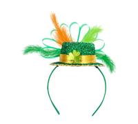Alipis Bandeau Trèfle Vert Petit Chapeau Melon et Plumage, Accessoire Coiffure Décorative Saint-patrick, Bandeau de Fête Irlandaise pour Femme, Accessoire Photo de Festival