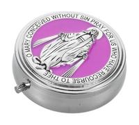 Alipis Boîte à Bijoux Catholique Métal Robuste Boîte Ronde pour Chapelet de Prière pour Femmes Hommes et Rangement Spirituel avec Perles Saint Benoît et Vierge