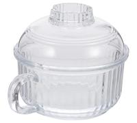 Alipis Bol de Nouilles en Verre Transparent Résistant la Chaleur avec Anse et Couvercle Étanche, Bol Rond Multifonction pour Soupe et Riz, Usage Domestique, Compatible Four