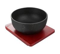 Alipis Bol En Fonte Antiadhésif 17 Cm x 7 Cm Support En Bois Pour Bibimbap Et Soupe Miso, Bol Alimentaire Noir Profond, Compatible Gaz Et Induction, Usage Maison Et Restaurant