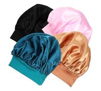 Alipis Bonnet de Nuit pour Femmes Élastique 4pcs en Polyester Large Bord et Matière Ajustable pour Protéger Cheveux Bouclés Pendant Lavage et Bain