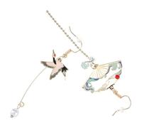Alipis Boucles D’Oreilles Asymétriques en Éventail Pompons Pendentif Ethnique Chinois Gouttes Demi-Cercle Vintage Bijoux Fantaisie pour Femme Style Rétro Élégant Présent Symbolique