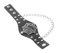 Alipis Bracelet Manchette en Pu Noir Ajustable Style Punk Tête de Mort et Toile D'araignée pour Halloween, Bijou Rock Unique et Résistant pour Homme
