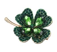 Alipis Broche Trèfle à Quatre Feuilles en Métal Vert Ornée de Cristaux, Épingle Décorative Légère et Confortable pour Décorer Pulls et Robes Lors Saint-patrick