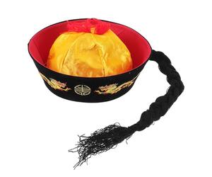 Alipis Chapeau Chinois Traditionnel Style Qing en Laine Peignée et Feutre Léger, Accessoire Costume Empereur Asiatique Tresse, pour Carnaval et Nouvel An