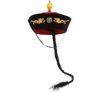 Alipis Chapeau Empereur Chinois à Tresses avec Queue de Cheval Style Royal Qing Accessoire de Cosplay pour Adulte pour Festivals Bals et Spectacles Matière Confortable et Légère