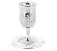 Alipis Coupe de Kiddouch Argentée avec Soucoupe - Service de Verre à Vin Judaïque pour Shabbat et Pessa’h - Alliage de Zinc Solide - Ensemble de 1 Calice Sacré pour Célébrations