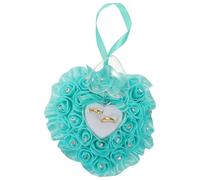 Alipis Coussin Porte-alliances Cœur avec Emplacements Bleu Boîte à Bijoux Mariage avec Rose Décorative Support Bagues Fiançailles et Boîte Rangement Boucles Oreilles