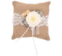 Alipis Coussin Porte-alliances Rond en Toile de Jute et Dentelle, Couleur Café, Coussin Rustique Vintage pour Présentation de Bagues, Accessoire Décoratif pour Cérémonie de Mariage
