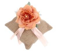 Alipis Coussin pour Porteur D'alliances Carré en Lin Orange, Coussin Décoratif pour Bagues de Fiançailles, Oreiller D'anneau Rustique pour Cérémonie de Mariage, Accessoire de Décoration