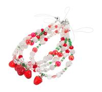 Alipis Dragonne de Téléphone à Perles Lot de 5 Bracelet Décoratif Fraise Rouge Perles Blanches Chaîne Anti-Perte Légère et Portable Accessoire pour Smartphone et Étui Usage Quotidien