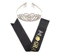 Alipis Écharpe de Remise de Diplôme Noire avec Ruban Pailleté Doré, Couronne Strass en Alliage 2 Pièces, Accessoires Photo Cérémonie et Décoration Fête Graduation 2026