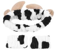 Alipis Ensemble Bandeau de Spa et Bracelets pour Femmes Design Imprimé Vache, Tissu Léger et Élastique, pour Bain et Maquillage