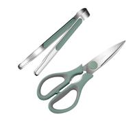 Alipis Ensemble Ciseaux Cuisine et Pinces à Barbecue 2 Pièces Acier Inoxydable Vert Poignée Antidérapante Multifonction pour Viande et Grillades Fêtes Barbecue Maison