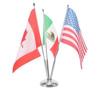 Alipis Ensemble de Drapeaux de Bureau 3 Pièces Drapeaux Américain Mexicain et Canadien Base Métallique Inoxydable Support de Table Compact pour Décoration Intérieure Souvenir Coupe