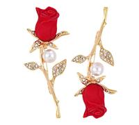 Alipis Épingle Fleur Rouge Élégante en Alliage de Zinc avec Cristaux, Lot de 2 Pièces, Symbole D'amour, Style Romantique pour Mariages et Banquets