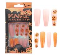 Alipis Faux Ongles à Presser pour Halloween Motif Citrouille Boîte de Capsules Décoration Facile et Longue Tenue