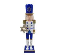 Alipis Figurine Casse-Noisette Hanoukka Étoile de David Soldat en Bois Marionnette 38 cm Jouet Casse-Noisette Traditionnel Bleu et Blanc pour Centre de Table de Fête Juive