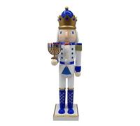 Alipis Figurine Casse-Noisette Hanoukka Soldat en Bois Marionnette 38 cm Jouet Casse-Noisette Traditionnel Bleu et Blanc pour Fête Juive Centre de Table