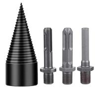 Alipis Foret à Bois de Chauffage 32 MM en Acier Haute Dureté Cône de Fendage 3 Tiges Interchangeables Outil de Forage pour Perceuse Fendeur de Bûches pour Bois Dur et Tendre