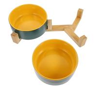 Alipis Gamelle Surélevée Double Facile à Laver en Céramique avec Support en Bois Bol pour Nourriture et Eau pour Chat et Chien pour Toutes Occasions