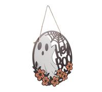Alipis Halloween Wooden Hanging Sign with Ghost and Spider Cutouts Lightweight Front Door Plaque for Festival Party and Porch Decor