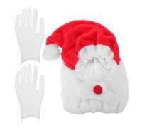 Alipis Housse de Casque Moto en Peluche Forme Bonnet de Père Noël Moufles Blancs, Accessoire Festif Respirant et Confortable pour Balades Hivernales, Décoration Noël pour Casque Scooter