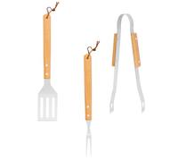 Alipis Kit D'outils Manches en Bois D'olivier pour Barbecue en Acier Inoxydable 3 Pièces Paquet de Rangement en Tissu Oxford, pour Barbecue Extérieur