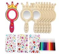 Alipis Kit Miroir Bois DIY pour Garçon Fille Miroir Princesse Couronne Feutres Aquarelle Planches de Strass Jeu Créatif pour Fête Anniversaire Garçon Fille