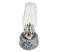 Alipis Lampe à Huile en Céramique Bleue Rétro Motifs Lotus Petite Lampe D’Intérieur Multifonctionnelle pour Décoration Maison Éclairage Apaisant pour Salon de Thé et Camping à Pétrole