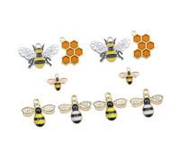 Alipis Lot de 10 Breloques Abeilles Miniatures en Alliage Jaune Finition Goutte D’Huile Pendentifs Nid D’Abeille pour Création de Bijoux DIY Décoration Porte-Clés et Bracelets