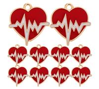 Alipis Lot de 10 Pendentifs Cœur Battement en Alliage Antique Rouge, Mini Breloques Perles pour Création Bijoux, Accessoires Halloween et Saint-valentin, Charme Bracelet Collier