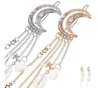 Alipis Lot De 2 Barrettes à Cheveux Lune Et Étoiles, 2 Pièces, Taille Moyenne, Métaux Doré Et Argenté, Accessoires Pour Cheveux Femme, Pour Fête, Bal Et Soirées, Épingles Pendantes Pompons